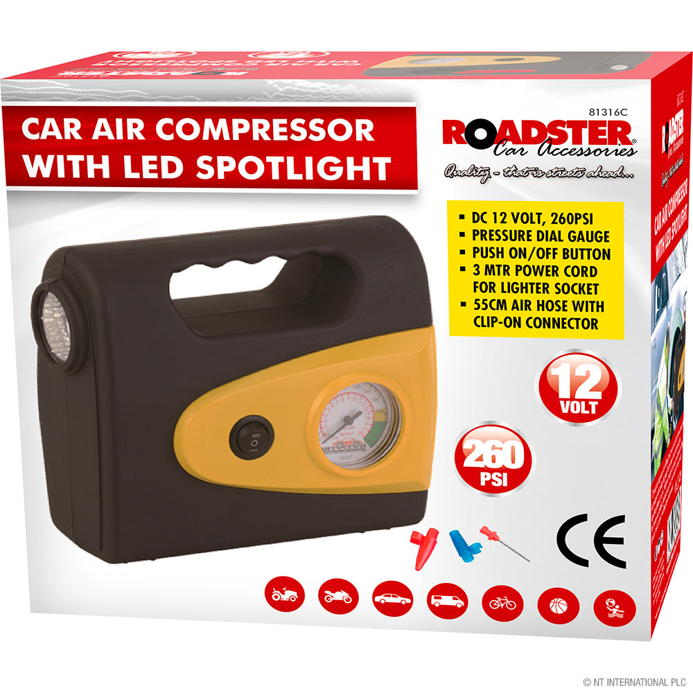 Compresseur d'air de voiture 12V avec projecteur LED