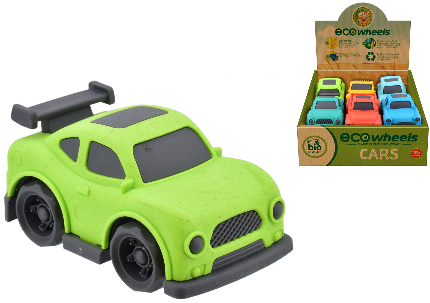 Voiture écologique en bioplastique 9cm sous boîte de présentation | Jouet durable pour enfants