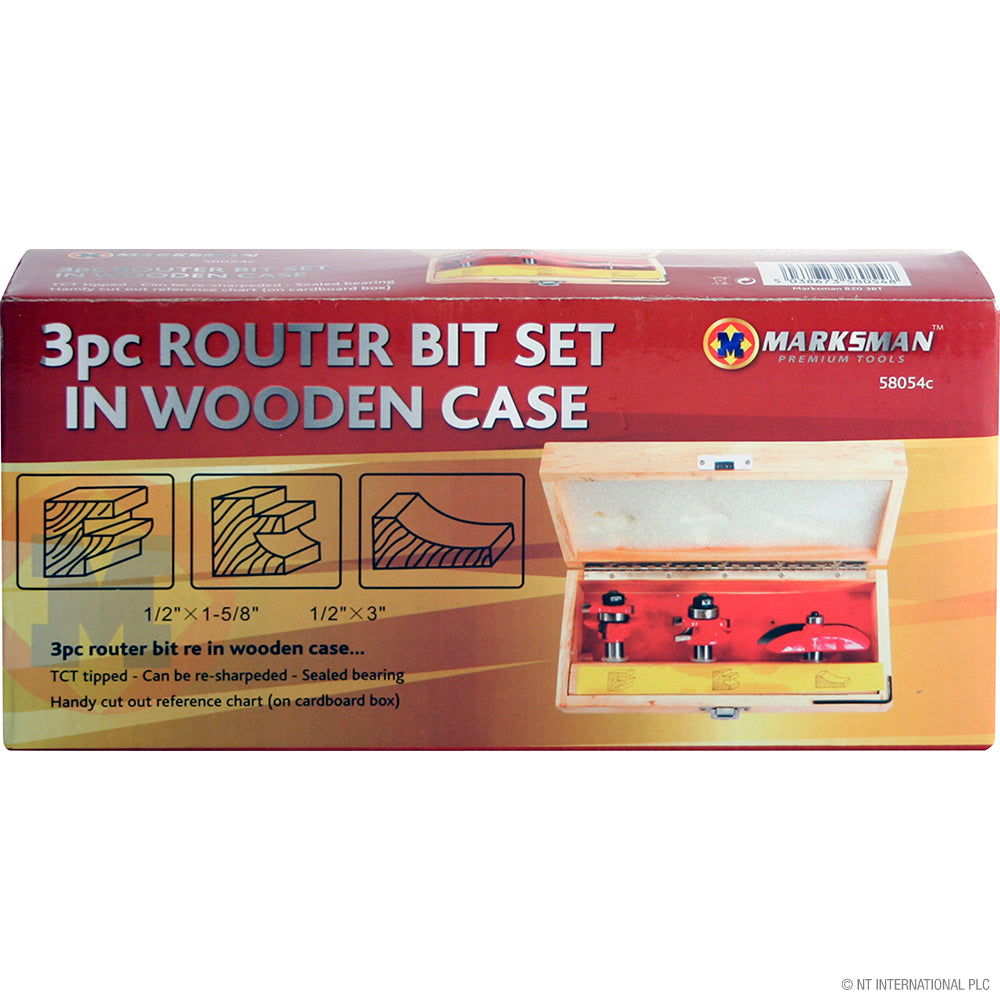 Ensemble de 3 fraises de défonceuse dans un élégant coffret en bois