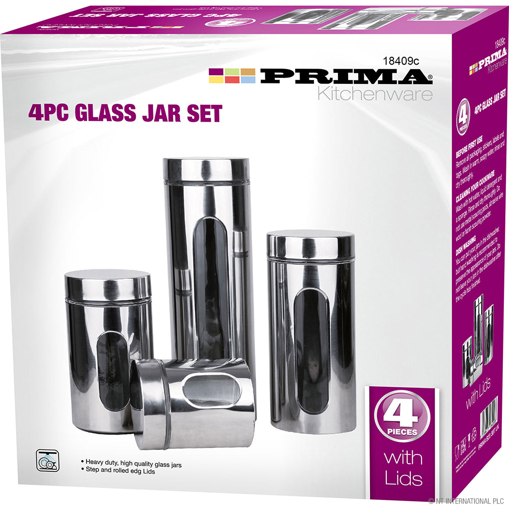 Ensemble de 4 bocaux en verre et acier inoxydable – Grande solution de rangement élégante pour la cuisine