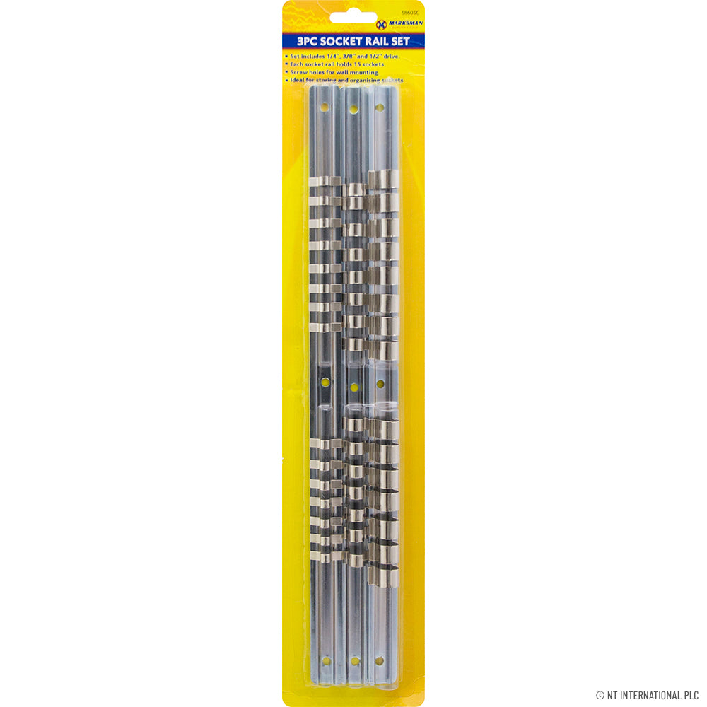 Jeu de 3 rails porte-douilles (15 douilles) - Rangement de douilles de haute qualité pour une gestion efficace des outils