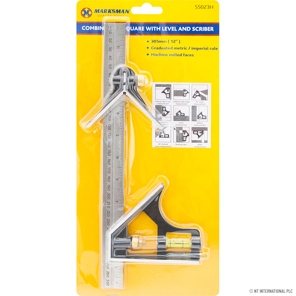 Équerre combinée 12 pouces / 30 cm pour des mesures précises et la mise à niveau – Outil essentiel pour le bricolage et le travail du bois
