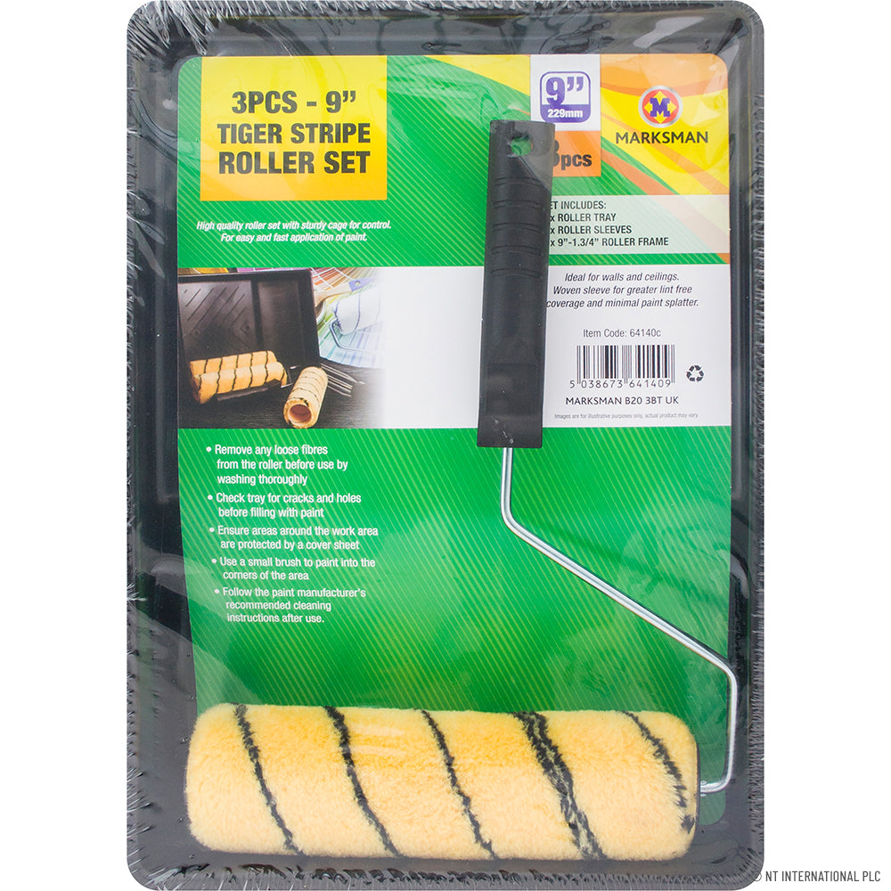 Kit professionnel de 3 rouleaux et bac à peinture 9" Tiger Stripe - Accessoires de peinture de qualité pour une application lisse