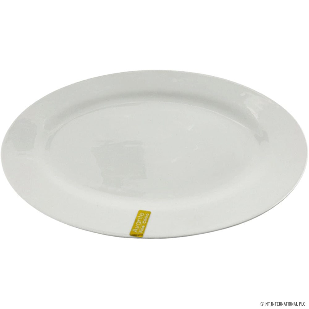 Découvrez l'élégance avec notre assiette ovale de 35,5 cm (14") en New Bone China – Parfaite pour une table stylée.