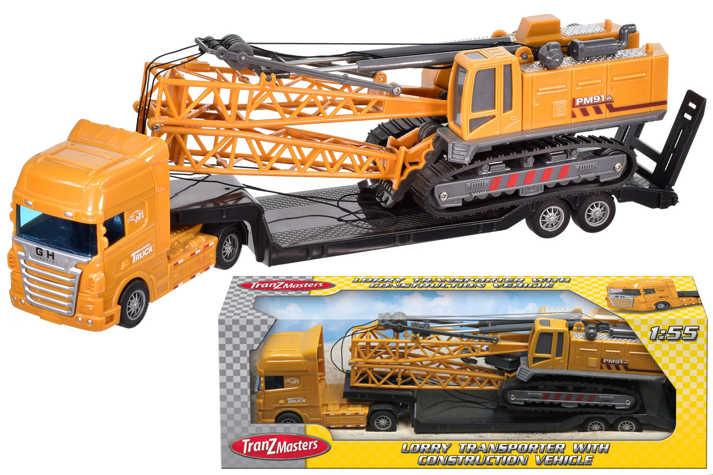 Transporteur de camion robuste avec grue : Manutention efficace dans une boîte de présentation
