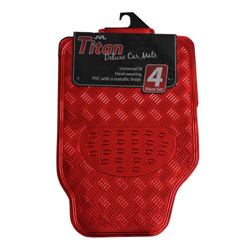 Améliorez votre véhicule avec le tapis de sol métallique Titan 4 pièces en rouge éclatant.