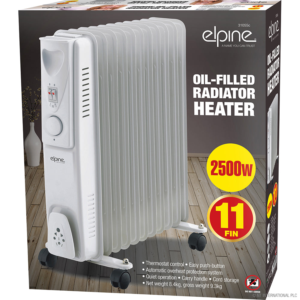 Radiateur électrique à bain d'huile 2500W à 11 éléments Blanc - Restez au chaud tout l'hiver.