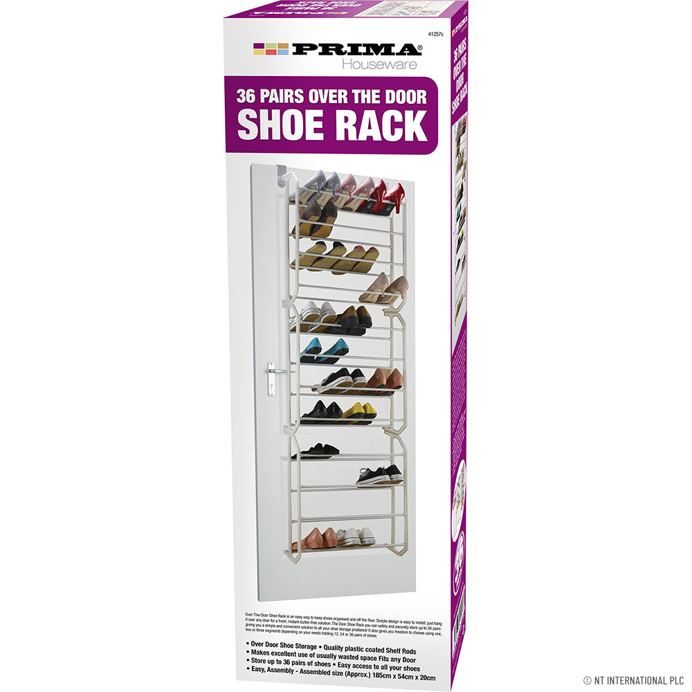 Range-chaussures à suspendre à la porte - 36 paires - Blanc.