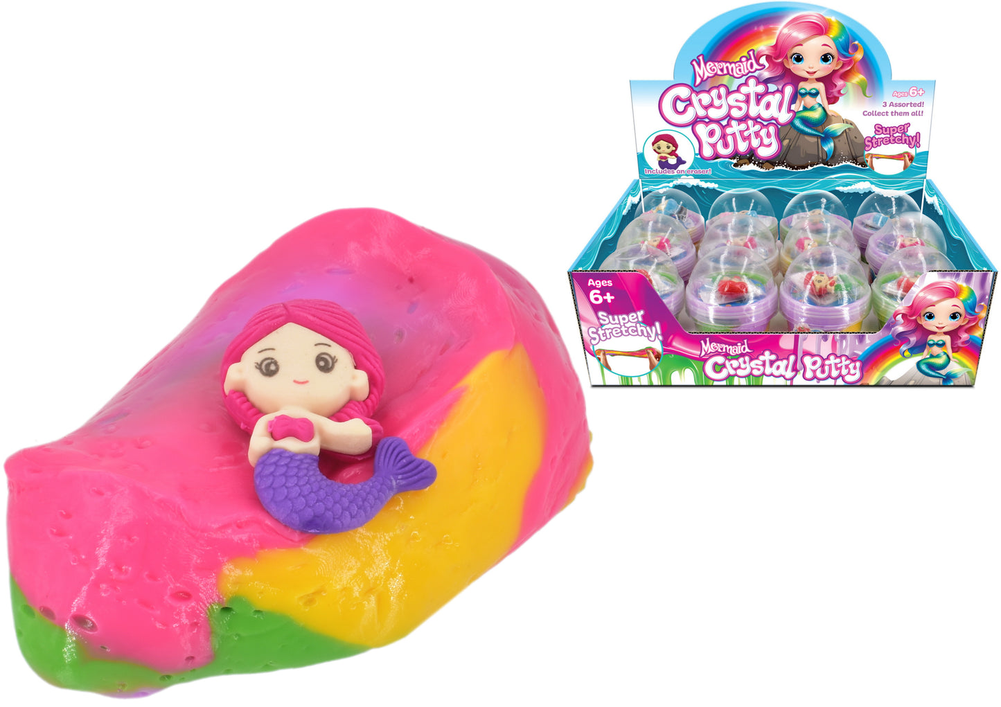 Pâte à cristaux Sirène Arc-en-Ciel 140g - Présentoir Scintille et étire-toi