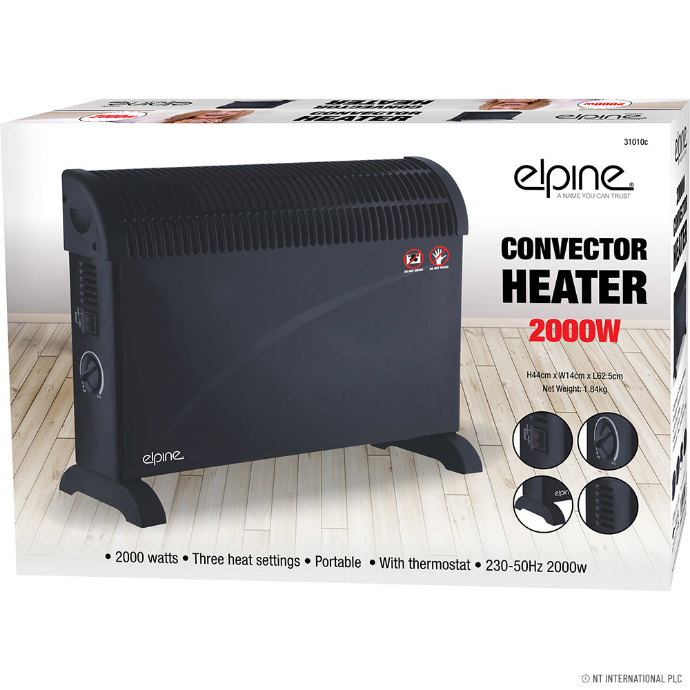 Convecteur 2000W Efficace Noir Élégant - Restez au chaud et confortable.