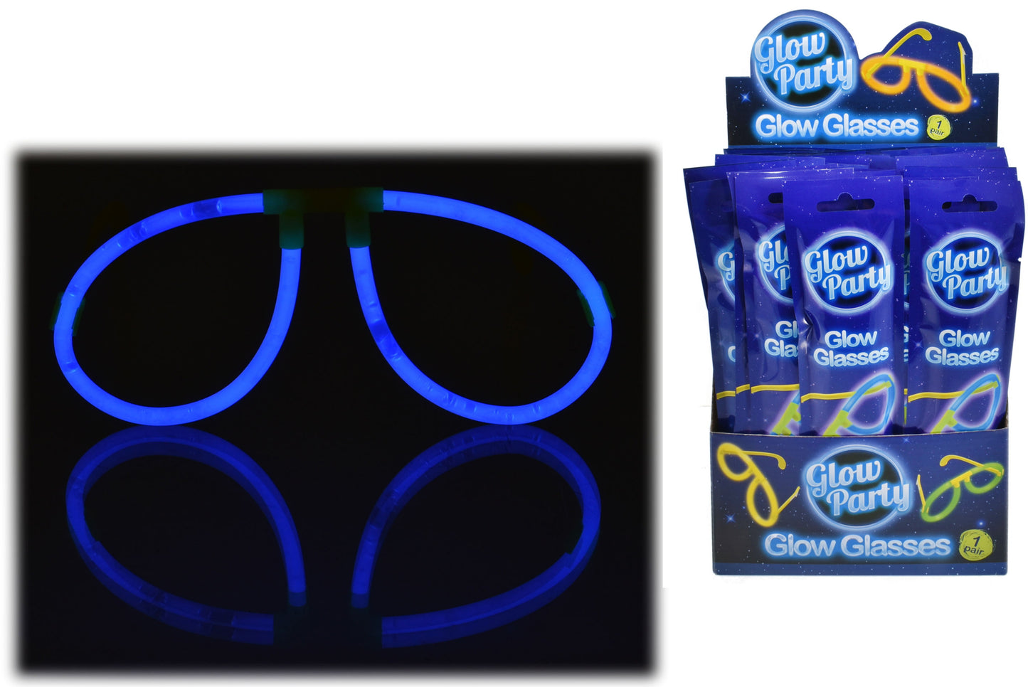 Lunettes lumineuses colorées sous emballage individuel en boîte présentoir