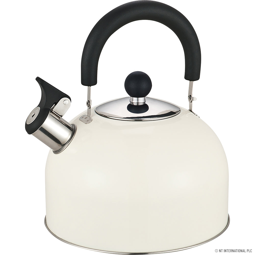 Bouilloire sifflante en acier inoxydable 2,5L Crème pour le camping – Élégante et robuste, un indispensable de votre équipement de camping