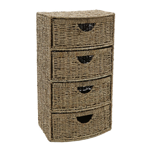 Organize in Style with Our Seagrass 4 Drawer Bow Front Storage Tower.