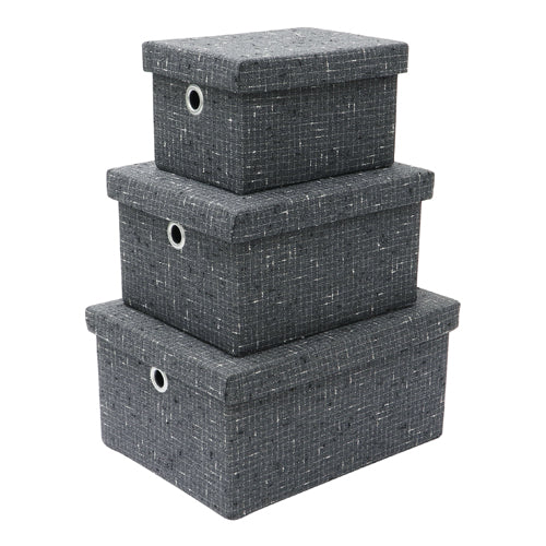 Ensemble de rangement Shadow élégant : 3 boîtes de rangement rectangulaires en tissu avec couvercles.