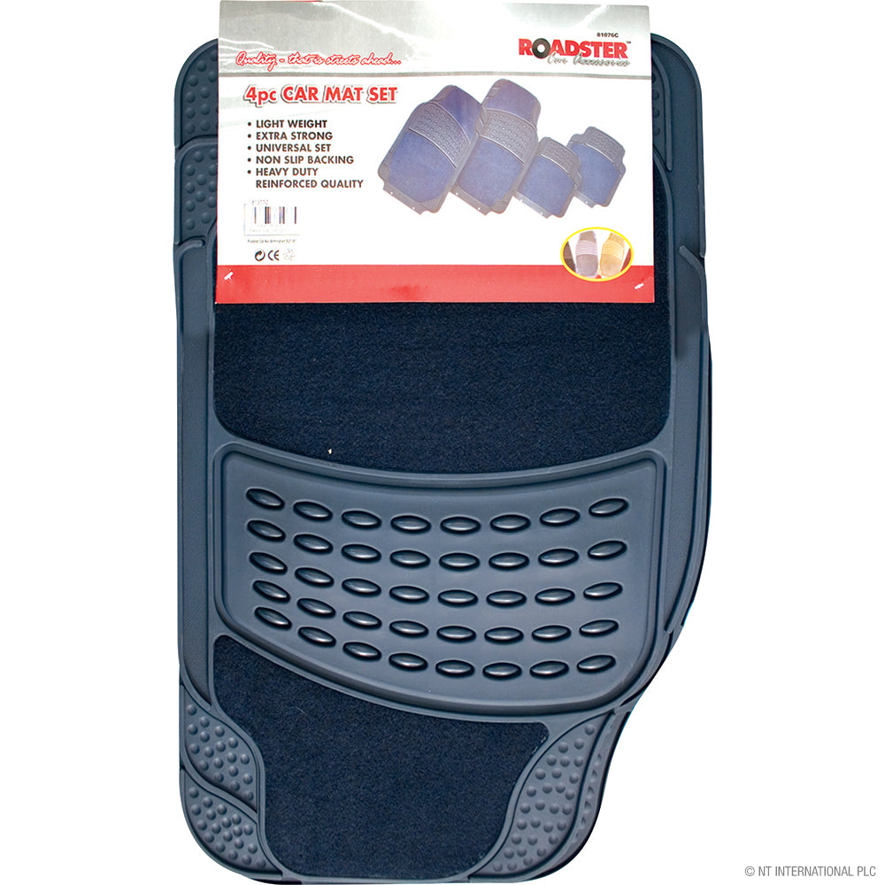 Tapis de sol de voiture en caoutchouc et moquette, qualité supérieure, 4 pièces - Bleu marine | Gardez votre véhicule propre et élégant.