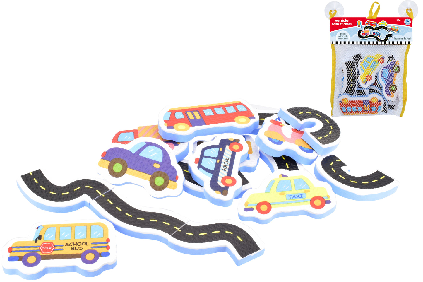 Lot de 16 jouets de bain en EVA amusants - Véhicules avec sac de rangement en filet | Un jeu de bain captivant pour les enfants