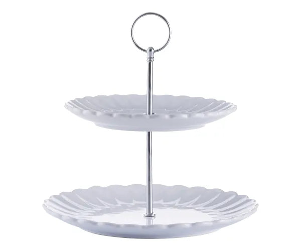 Présentoir à gâteaux à 2 étages de luxe blanc Élégant support pour gâteaux et desserts