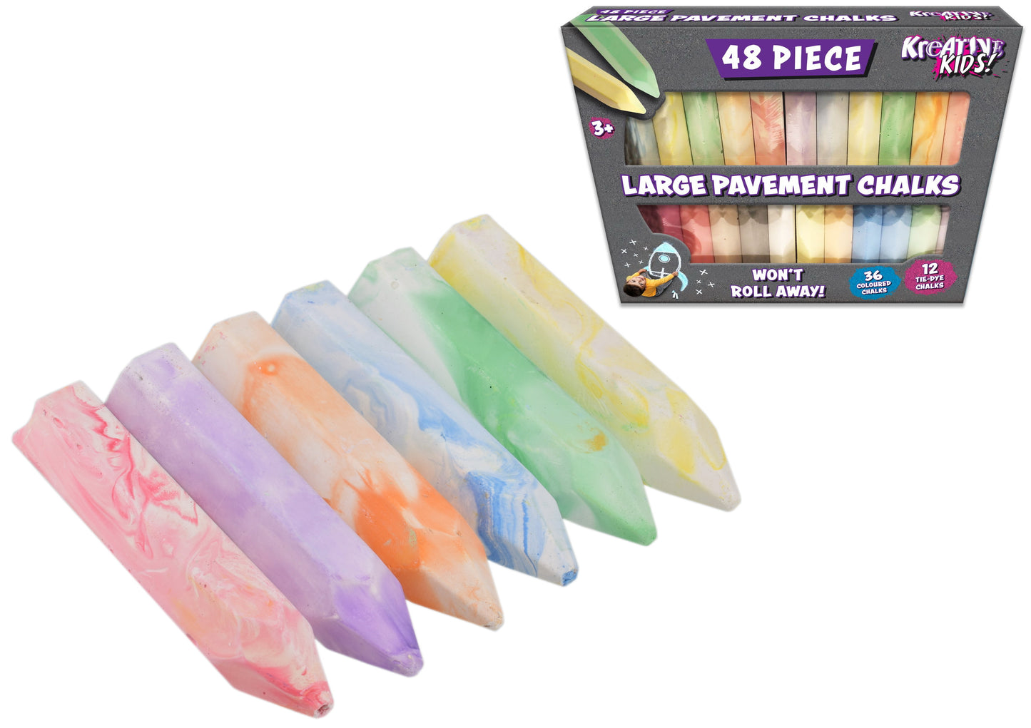 Craies 10 cm, lot de 48, en boîte colorée – Set de craies de trottoir aux couleurs vives