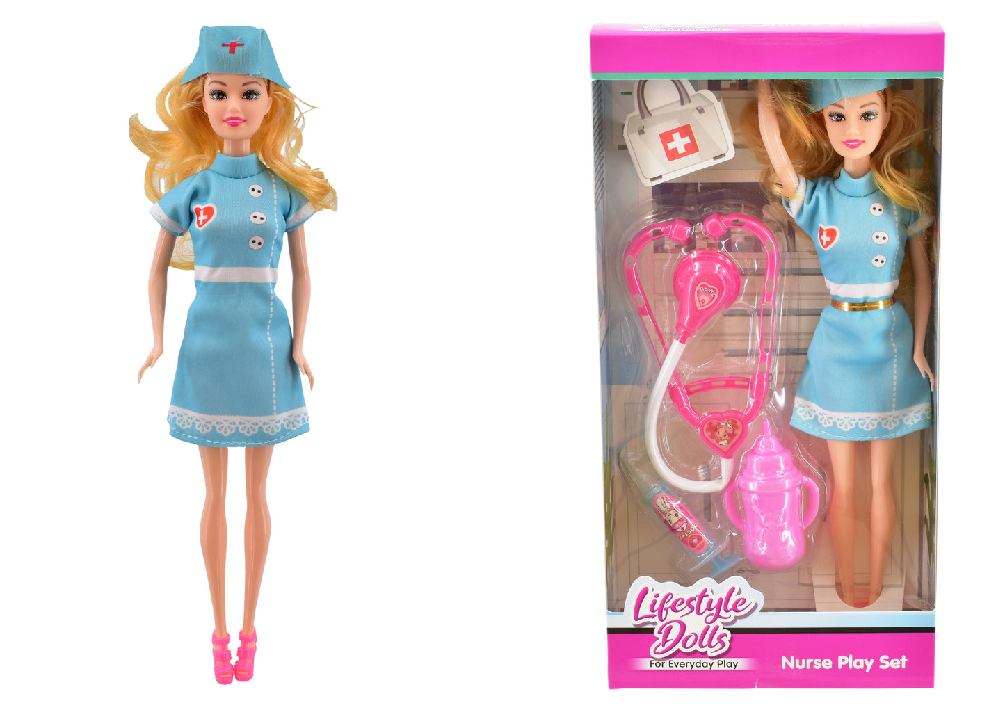 Adorable poupée infirmière de 28 cm : cadeau parfait dans sa boîte-vitrine