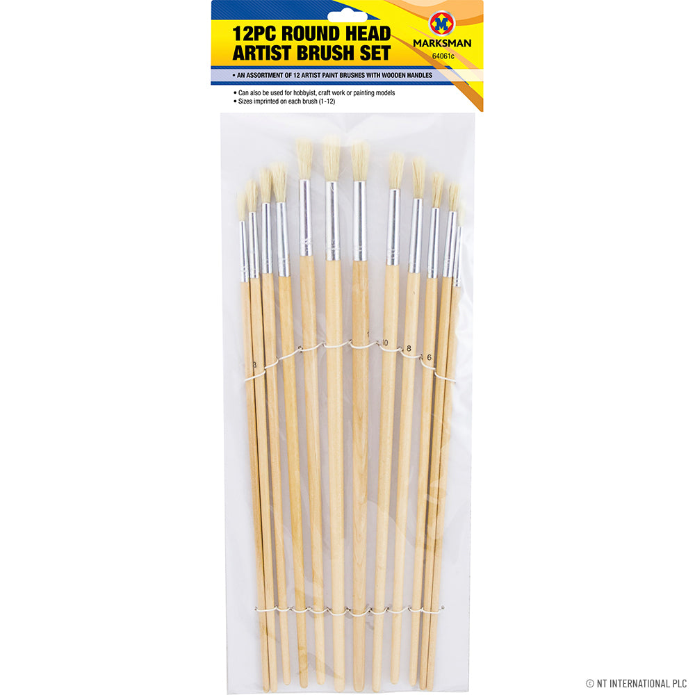 Lot de 12 pinceaux ronds pour artistes - Gros pinceaux pour la peinture et les projets artistiques