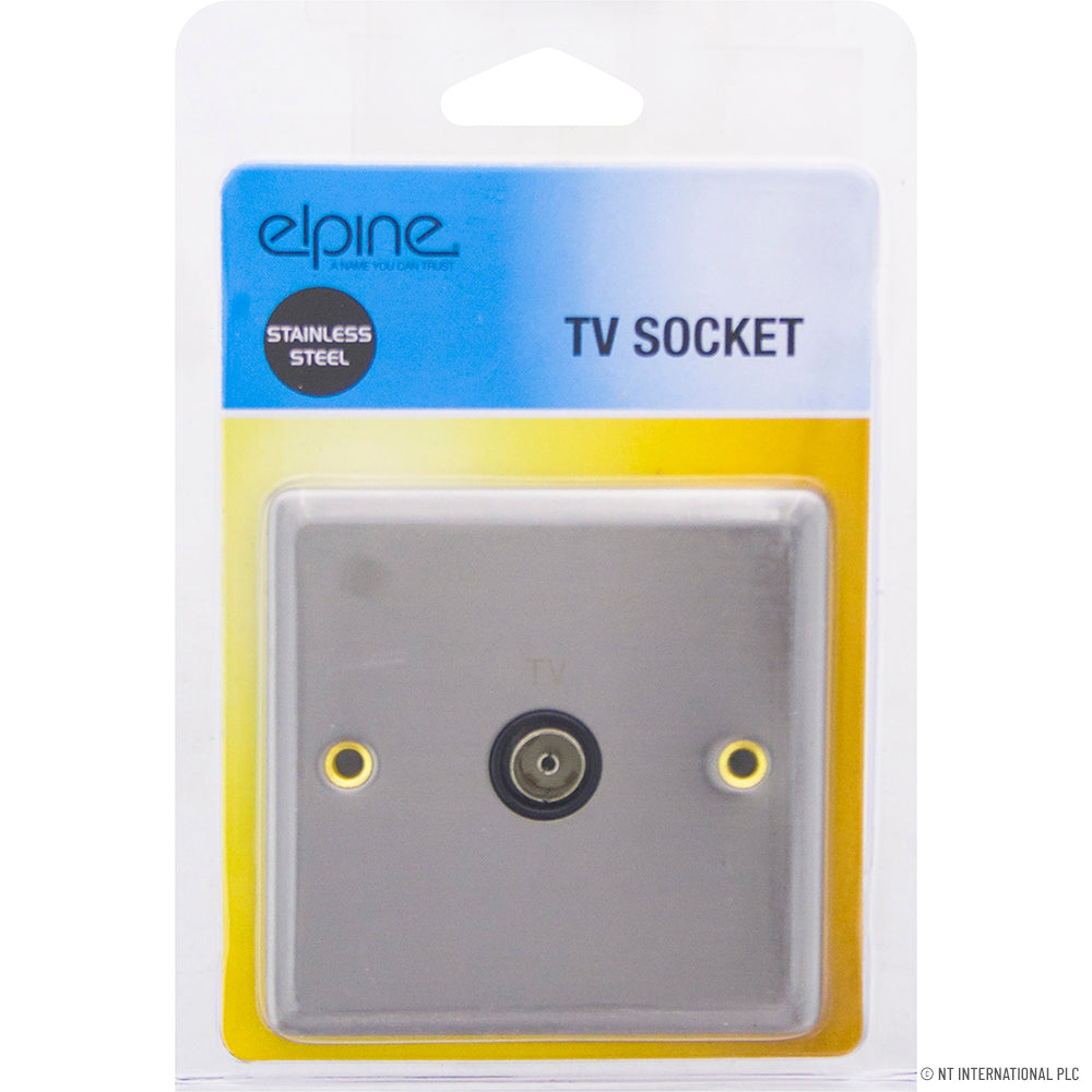 Prise TV en acier inoxydable de qualité supérieure pour les espaces de vie modernes.