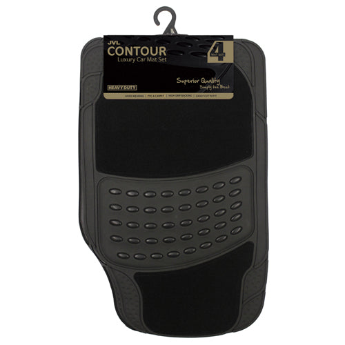 Upgrade Your Ride with Contour Luxury 4-Piece Car Mat Set - Black.