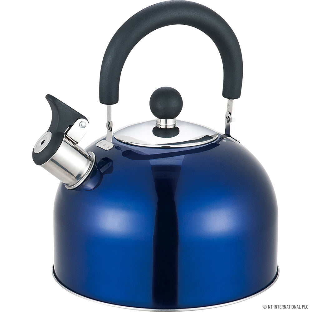 Bouilloire sifflante en acier inoxydable 2,5 L bleu métallisé – Élégante et fonctionnelle pour votre cuisine