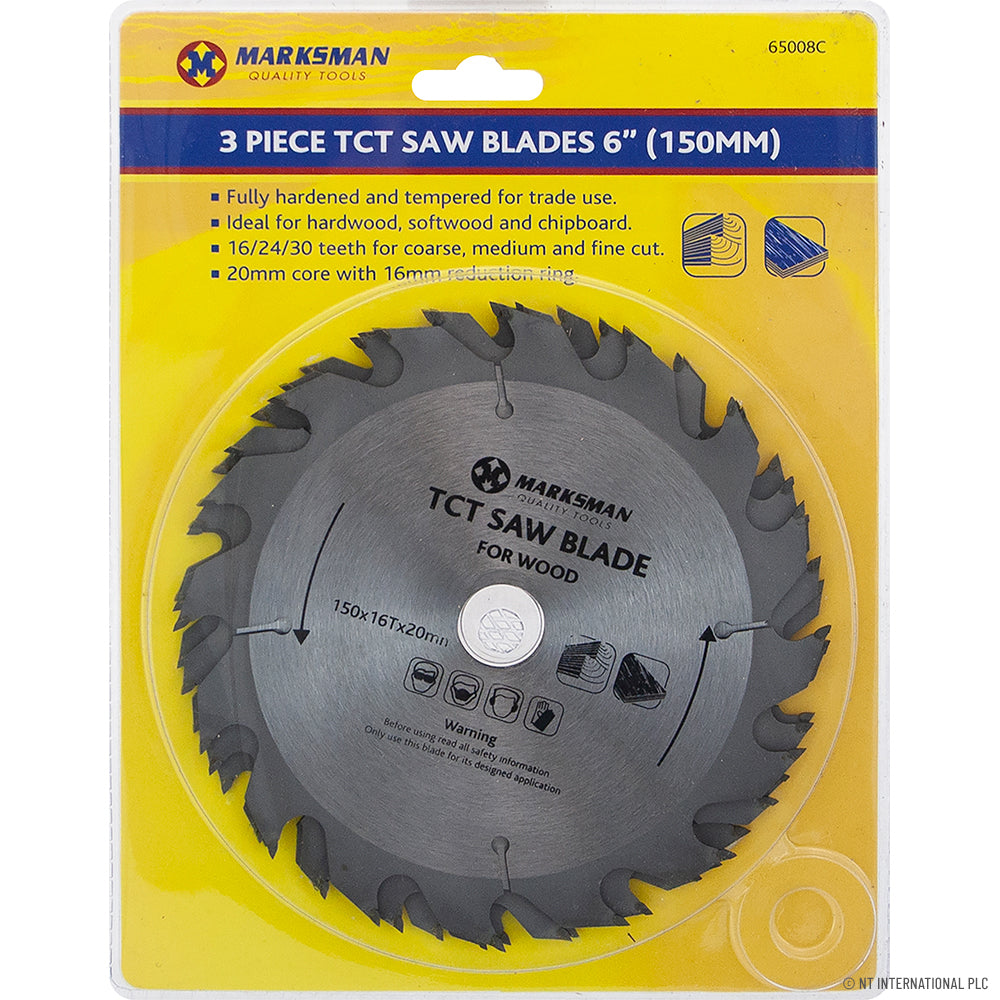 Jeu de 3 lames de scie TCT de 150 mm pour des performances de coupe de bois optimales