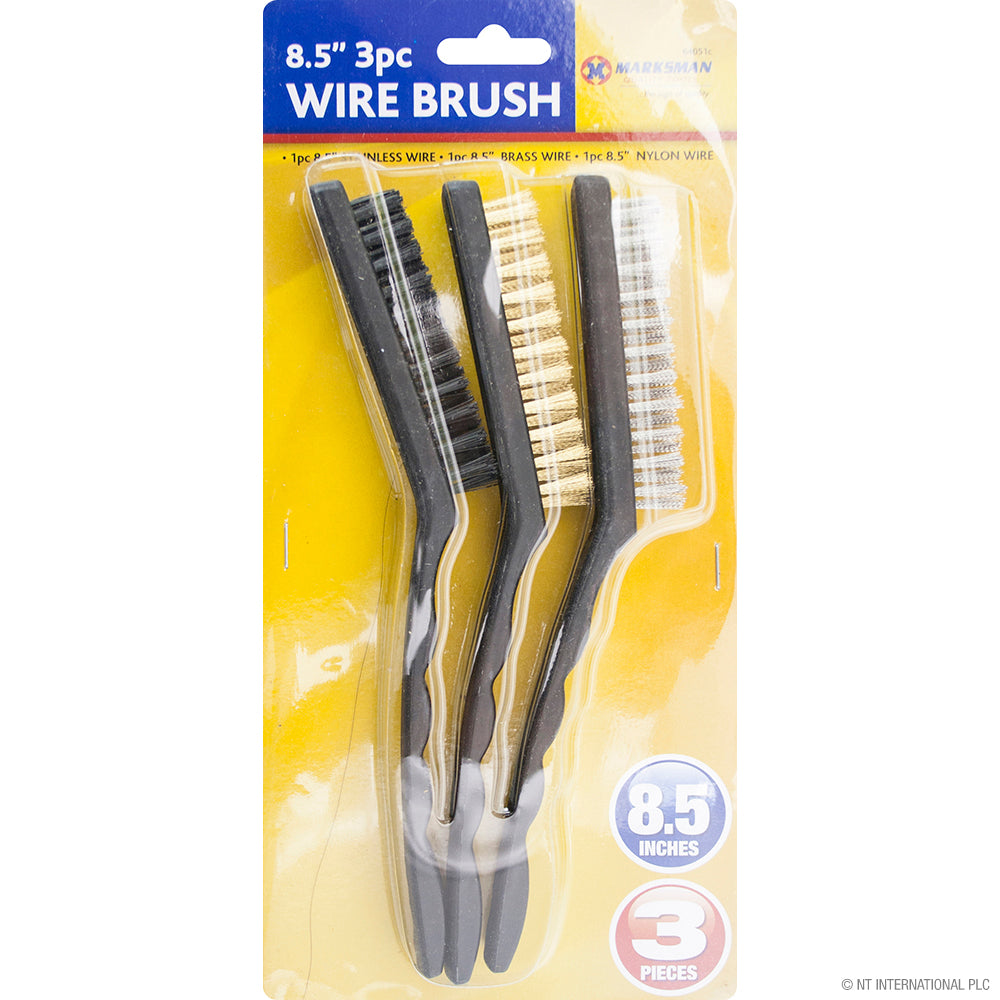 Jeu de 3 brosses métalliques 21,5 cm - Brosses en acier inoxydable, laiton et nylon pour le nettoyage et le décapage