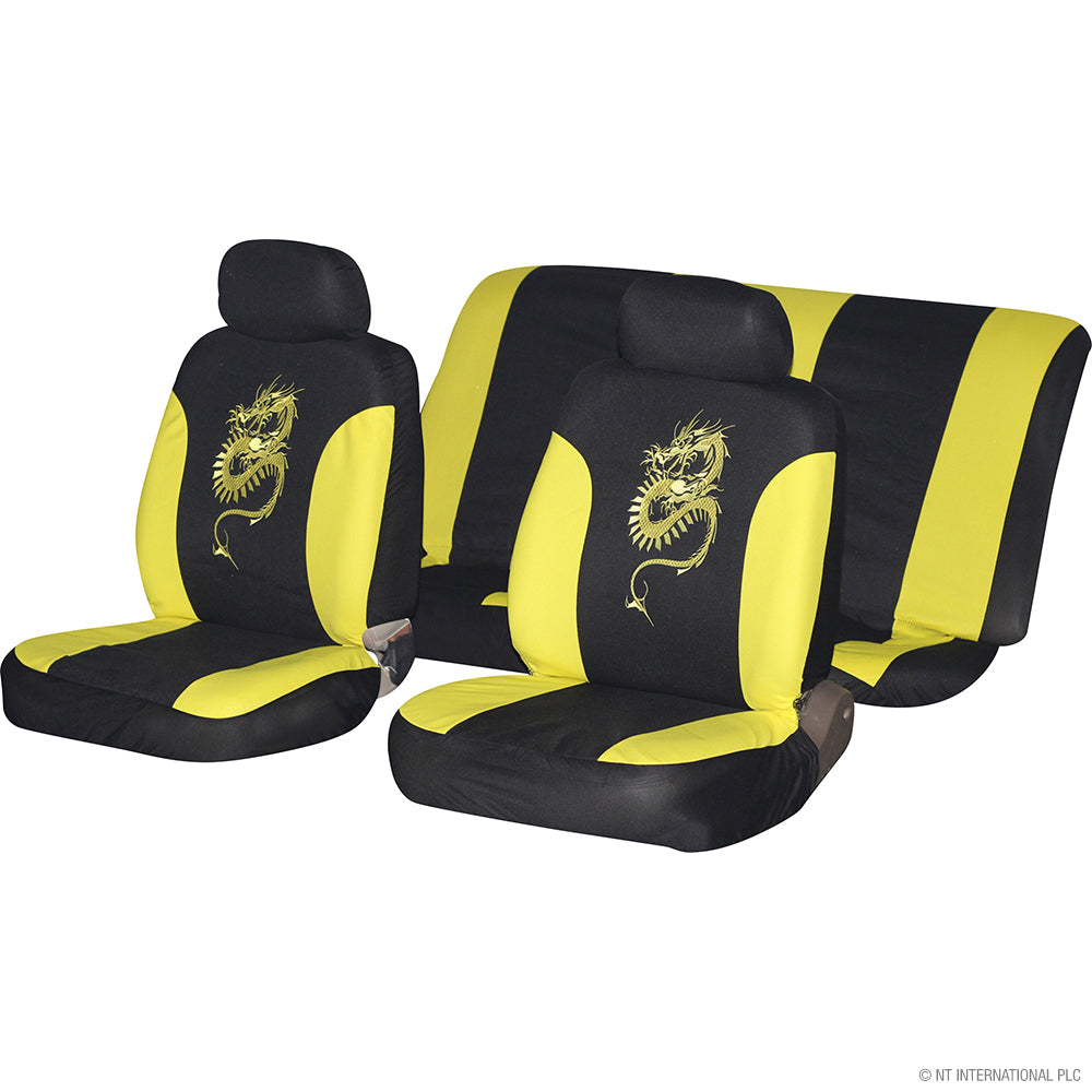 Améliorez votre voiture avec une housse de siège de voiture Dragon 6 pièces en Jaune Vif.