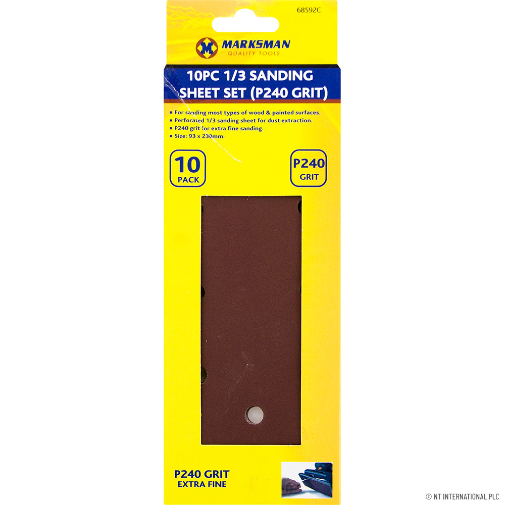 Lot de 10 feuilles abrasives 1/3 - grain P240 Idéales pour le travail du bois et les projets de bricolage