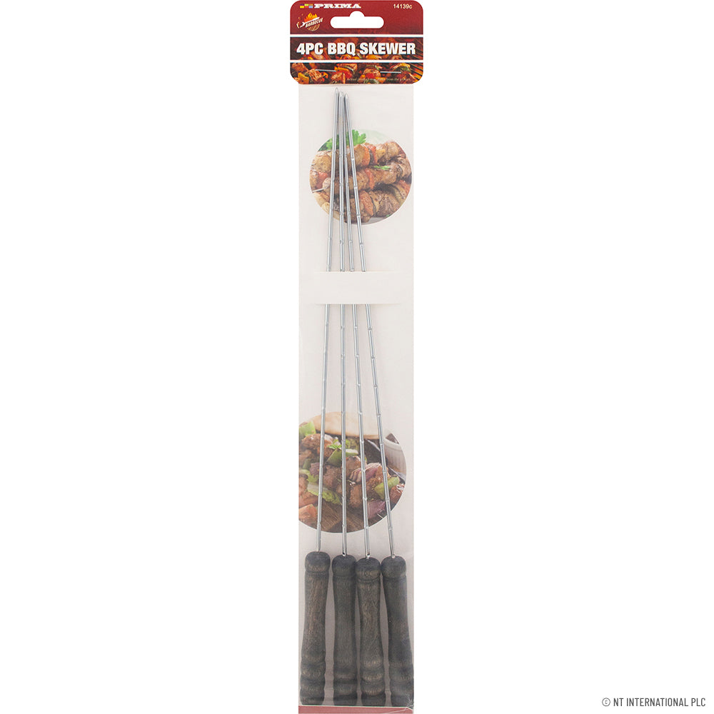 Ensemble de 4 brochettes de barbecue - Poignées élégantes en bois noir
