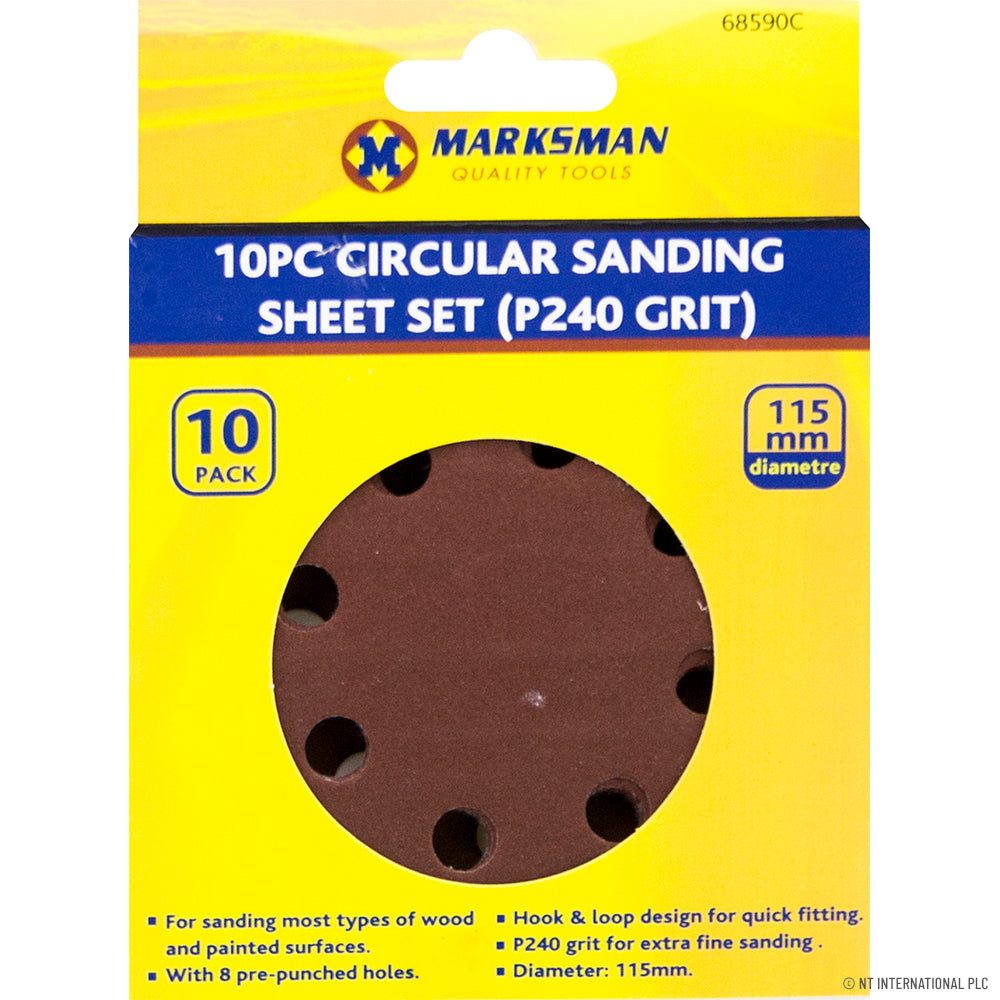 Lot de 10 disques de ponçage circulaires grain 240, 115 mm