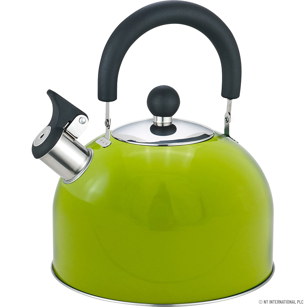 Bouilloire sifflante en acier inoxydable 2,5 L, verte - Parfaite pour le camping
