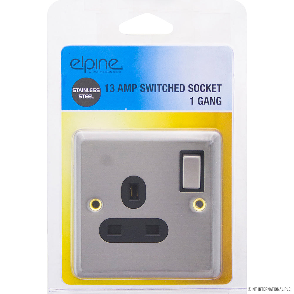 Prise murale simple 13 A en acier inoxydable avec interrupteur – Sublimez votre intérieur avec élégance.