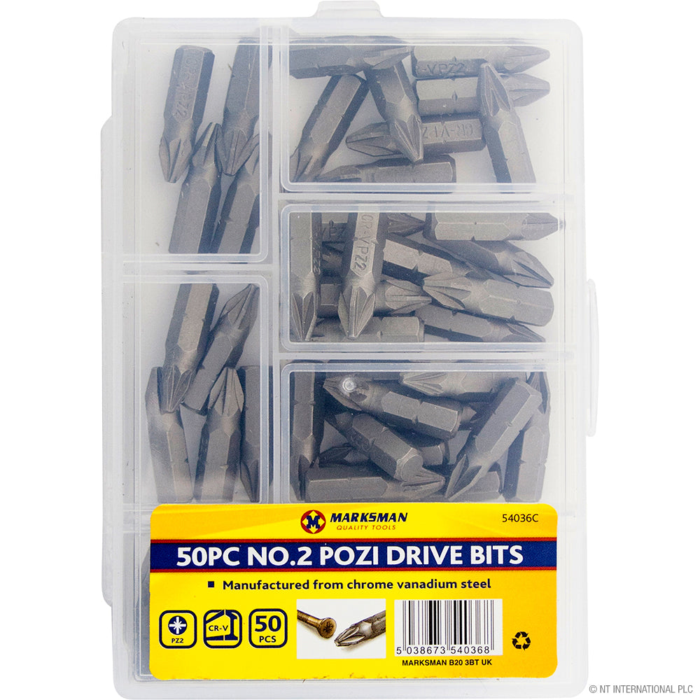 Embouts de tournevis Pozi #2 de haute qualité, lot de 50, pour travaux de précision