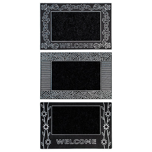 Ajoutez une touche de glamour à votre entrée avec le paillasson Rico Métallique en PVC 45x70cm | Découvrez nos options assorties argent/noir.