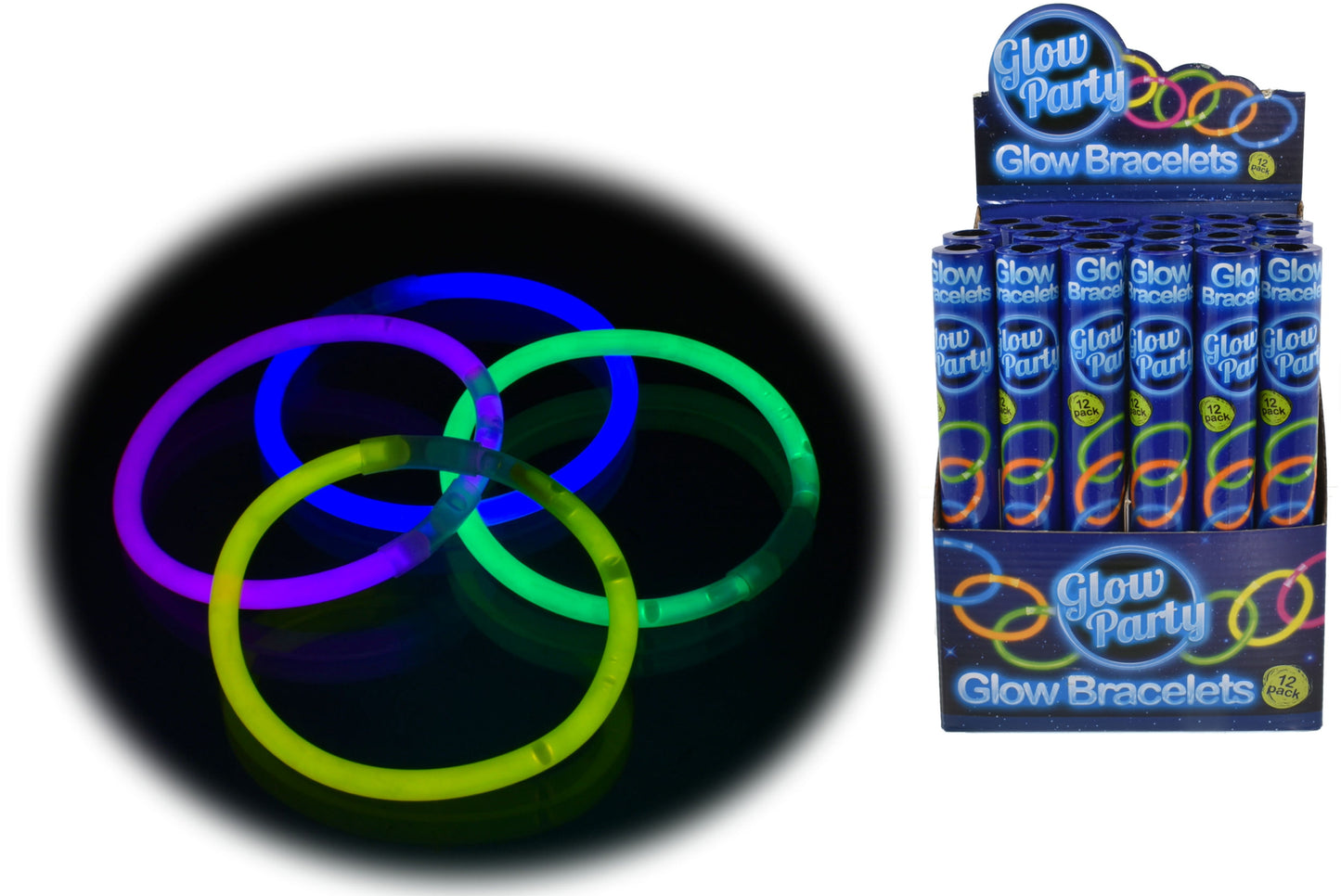 Lot de 12 Bracelets Lumineux en Tube de Présentation Coloré. Illuminez Votre Nuit.