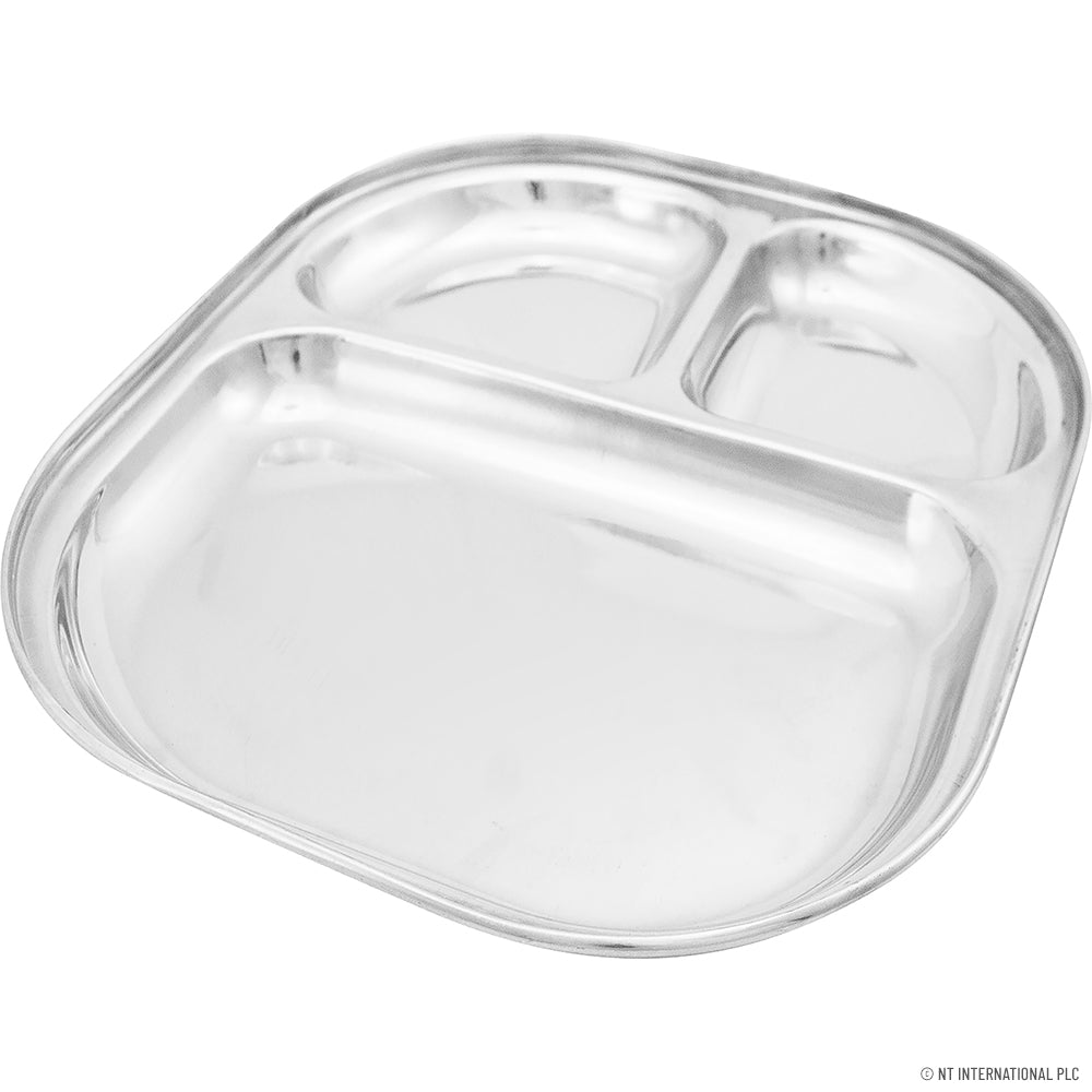 Plateau Premium en Acier Inoxydable à 3 Compartiments Durable et Élégant Solution de Service 24 x 20 cm