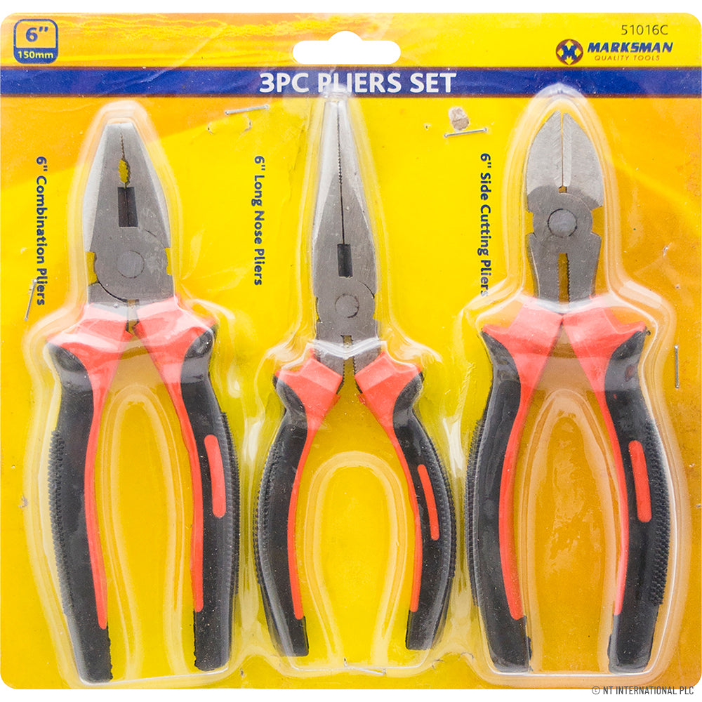 Jeu de 3 pinces premium avec finition rouge/noir frappante – Outils essentiels pour tout bricoleur