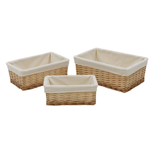 Lot de 3 paniers de rangement rectangulaires en saule Acacia – Miel | Rangez avec style.