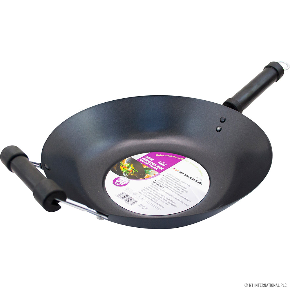 Wok antiadhésif premium 30 cm avec double poignée noire - Améliorez votre expérience culinaire !