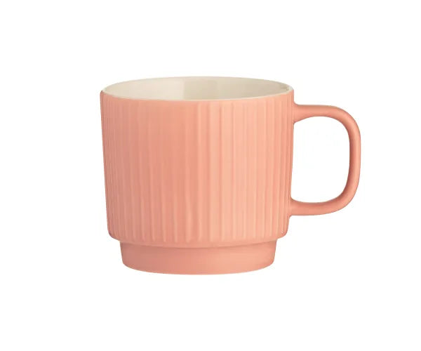 Embossed Line Coral Mug 355ml: Unique Ceramic Drinkware.