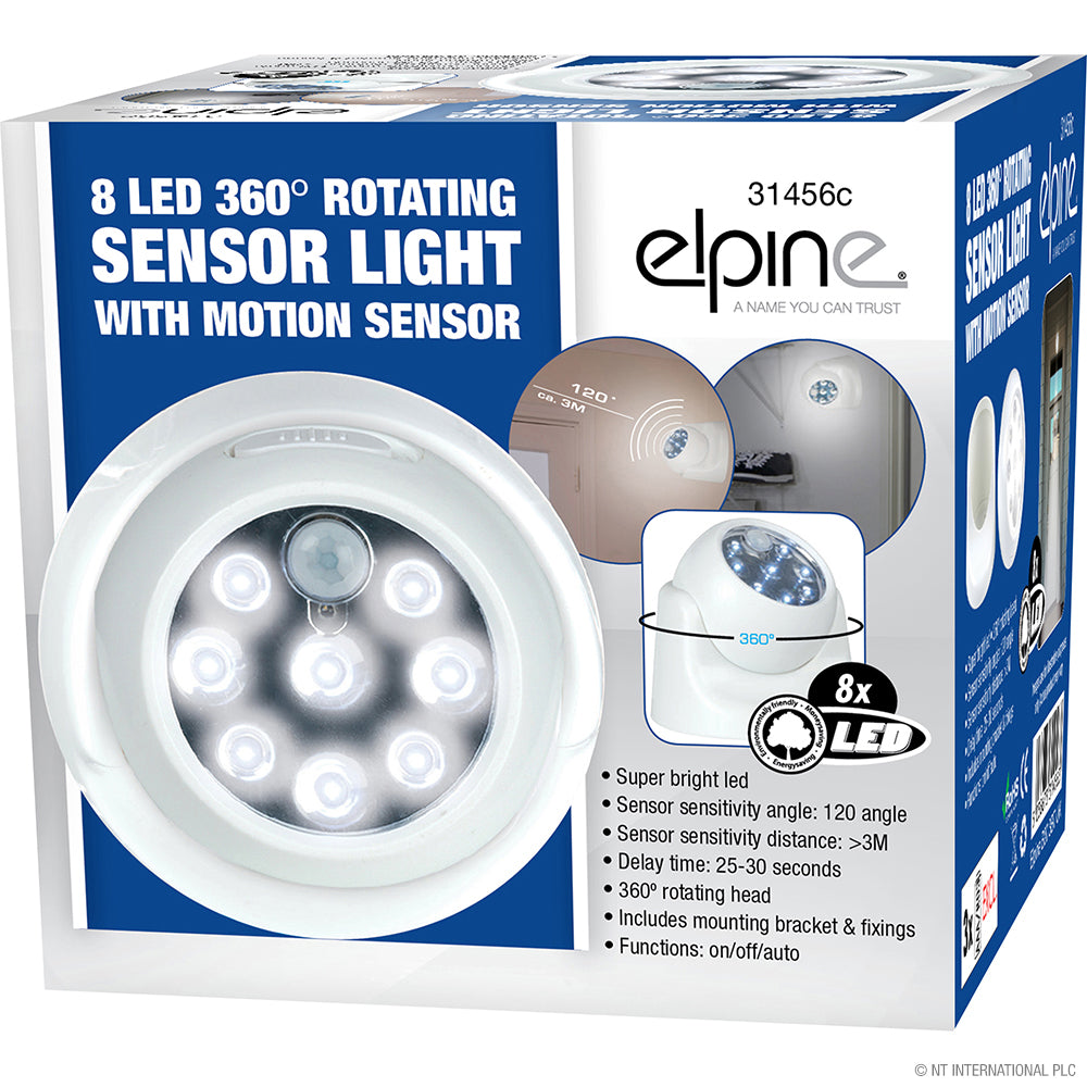 Illuminez Votre Espace avec la Lampe Rotative à Détecteur de Mouvement - 8 LED | Découvrez les Dernières Nouveautés en Éclairage Intelligent.