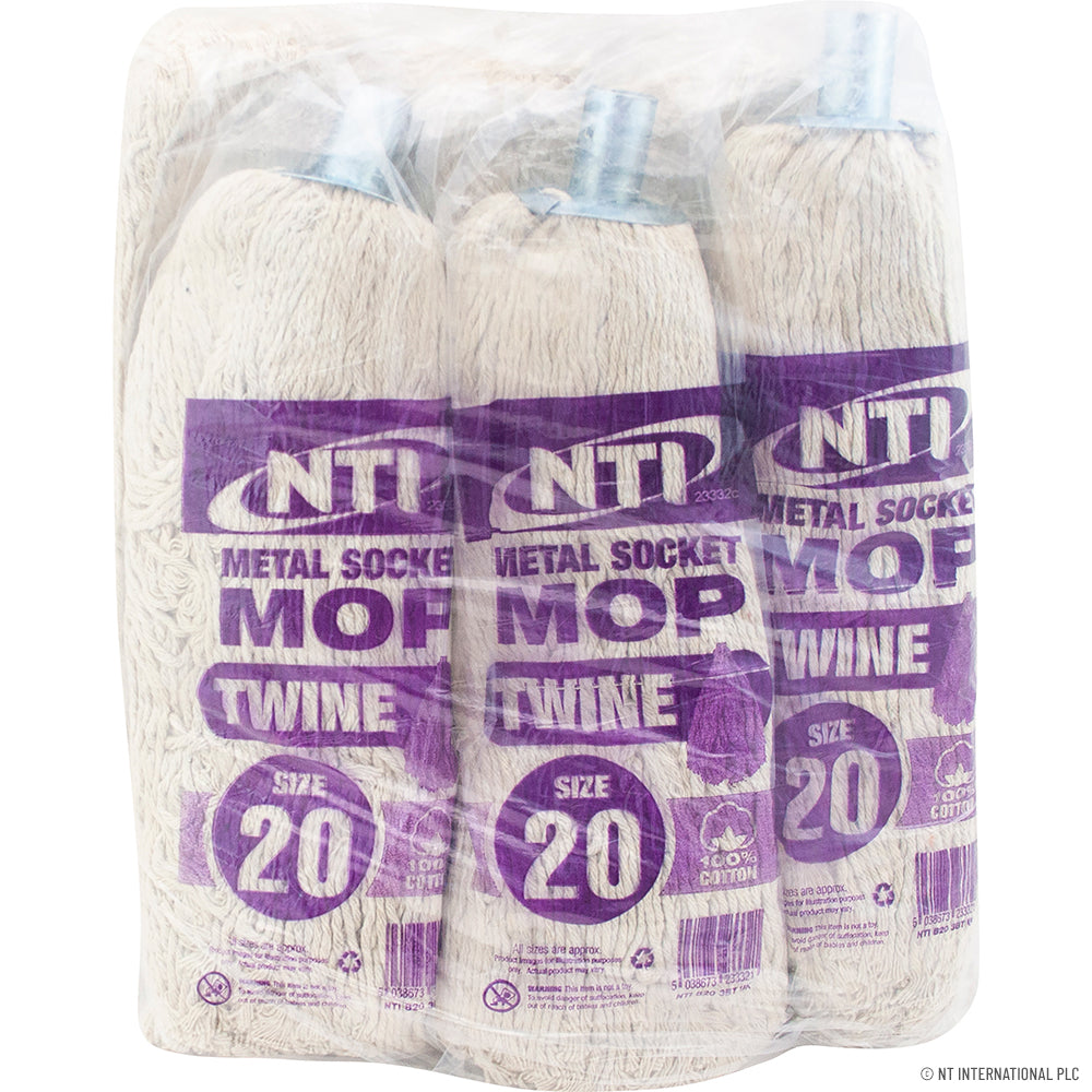 Tête de balai à franges robuste taille 20 340g mèche torsadée métal - Lot de 6.