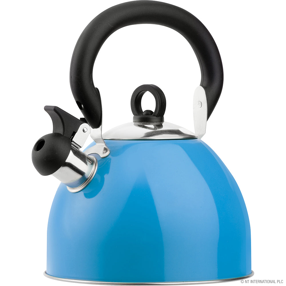 Bouilloire sifflante en acier inoxydable 2,5 L bleue pour le camping