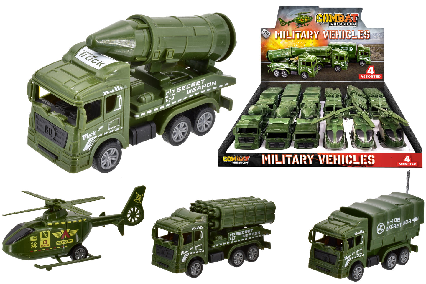 Préparez-vous à l'action : Collection « Mission de Combat » de Véhicules Militaires - 4 Modèles Assortis