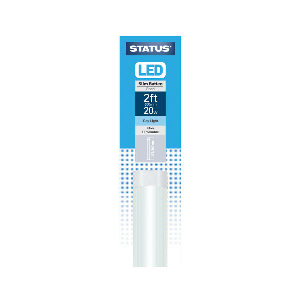 600mm / 2ft - 20w = 1800 lumens - LED - Réglette extra-plate - Perle - Lumière du jour - Boîte 1 pièce