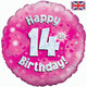 Pink Happy 14th Birthday Holographic Round Foil Helium Balloon 46cm / 18 in