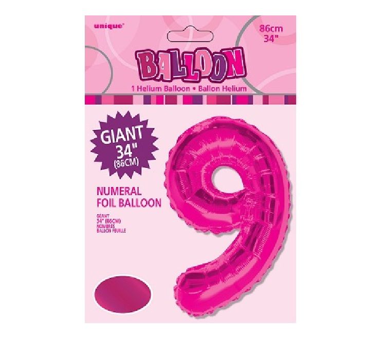 34in PINK GLITZ Number 9 Balloon
